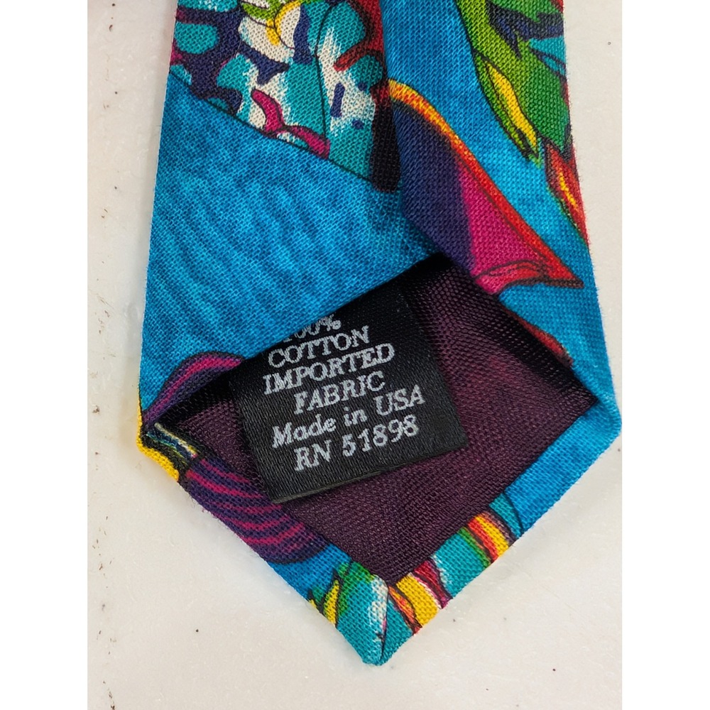 Tango by Max Raab Necktie Men's Cotton Blue Multicolor Fish Print Novelty 56" - Picture 3 of 3
